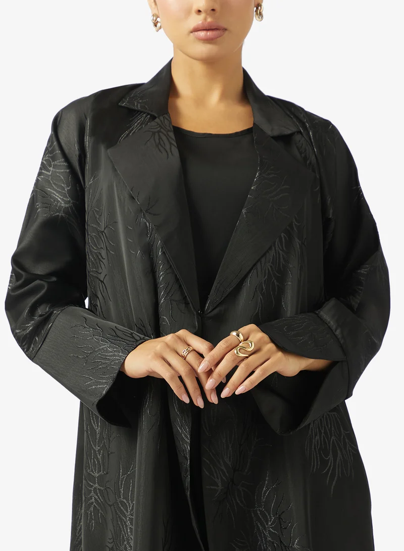 hayas closet  Floral Embroidered Open Front Wide Lapel Collar Abaya for Women | Best Price UAE